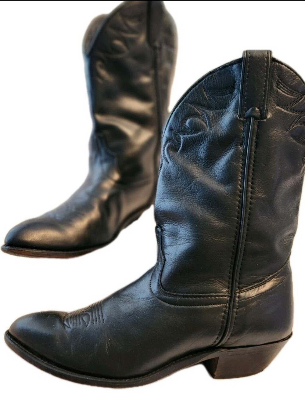 Laredo Size 9 Black Leather Cowboy Western Boots Women Pointed Toe Rounded Luxe